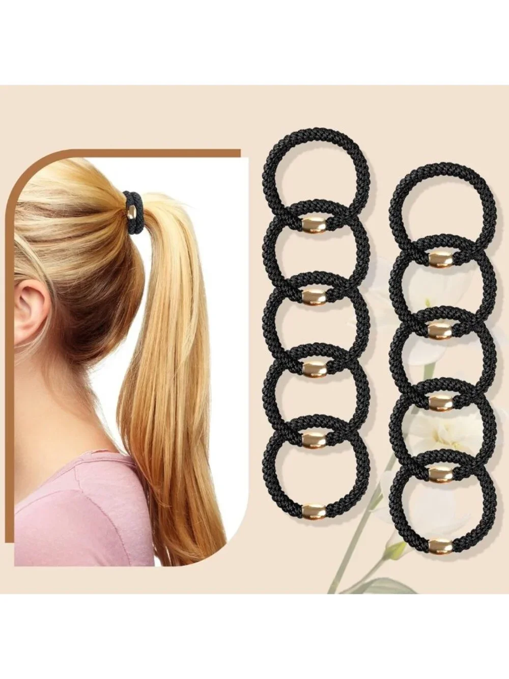 10 Pcs Thick Hair Braided Ties - Durable, No-Slip, Stylish Black Hair